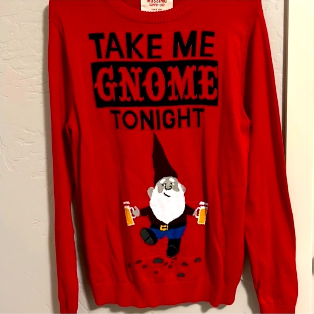 Take Me Gnome Tonight - Red Ugly Christmas Sweater - Size Small